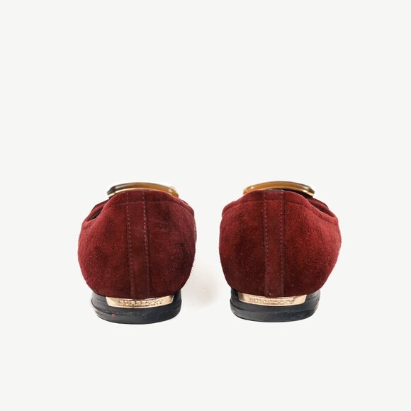Burberry Leygreen Mahogany Red Suede Trench Buckle Ballerina Flats - Picture 4 of 13